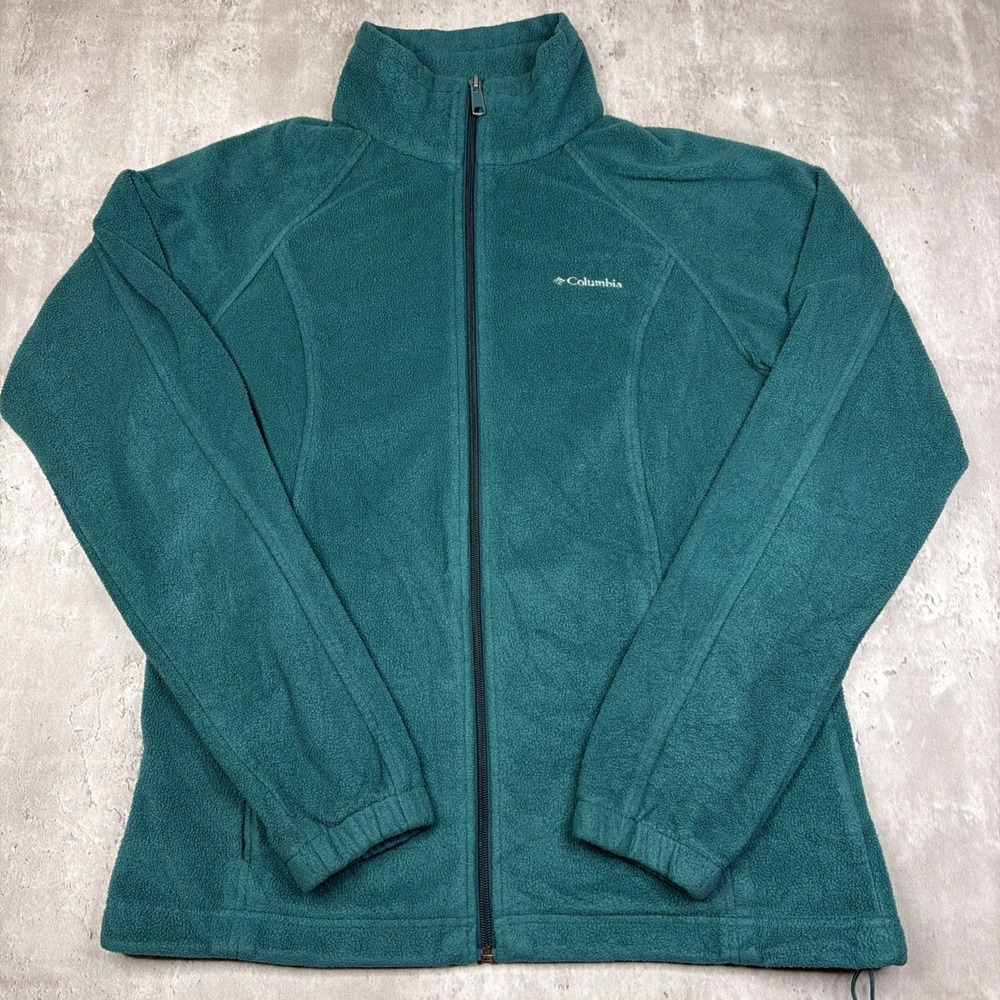 Columbia Benton Springs Full Zip Fleece Jacket Women's L Teal Green Hiking Cozy
